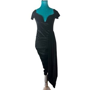 PrettyLittleThing Black Ruched Cocktail Asymmetrical Bodycon Dress | Size 4